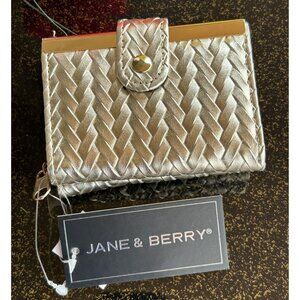Jane & Berry Small Gold Textured Folding Wallet ,w Zip Coin Pocket, NWT